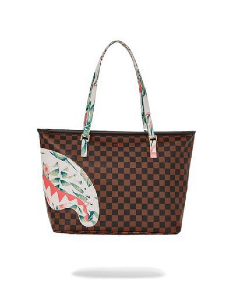 Brown Sprayground Sharks In Paris Coastal Tote Bags | 32714-WXAL