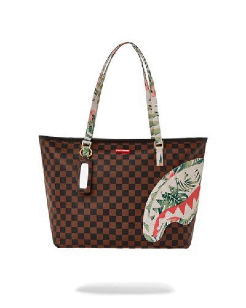 Brown Sprayground Sharks In Paris Coastal Tote Bags | 32714-WXAL