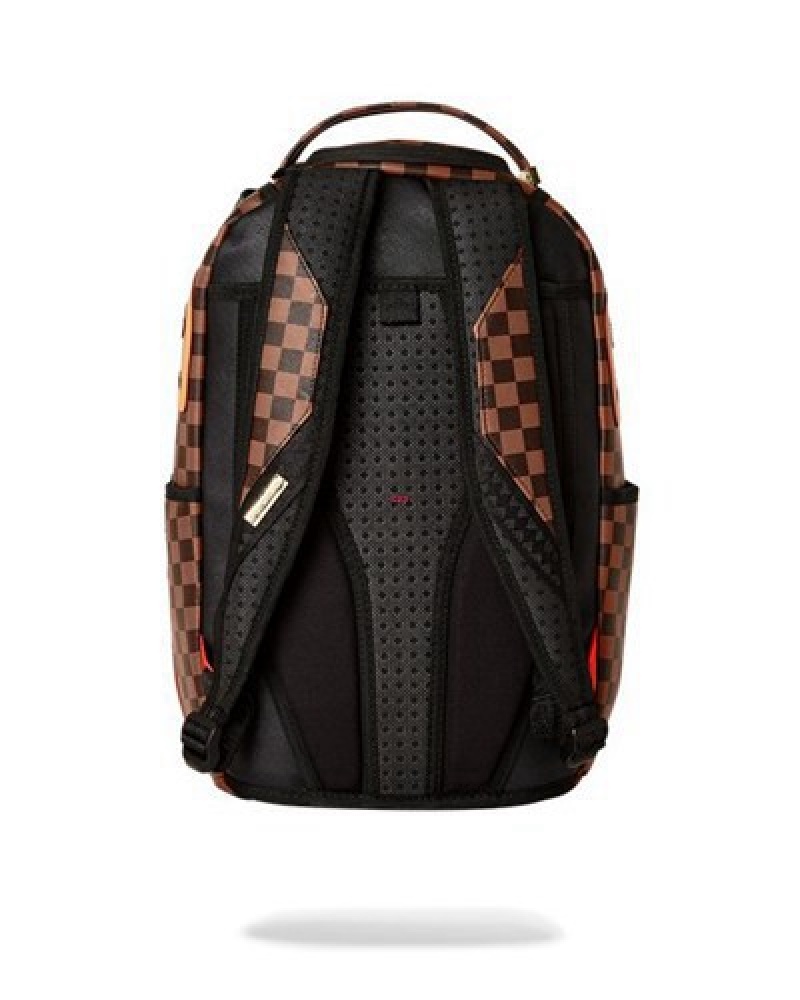 Brown Sprayground Sharks In Paris Henny Never Too Many (Dlxv) Backpacks | 53142-CSRY