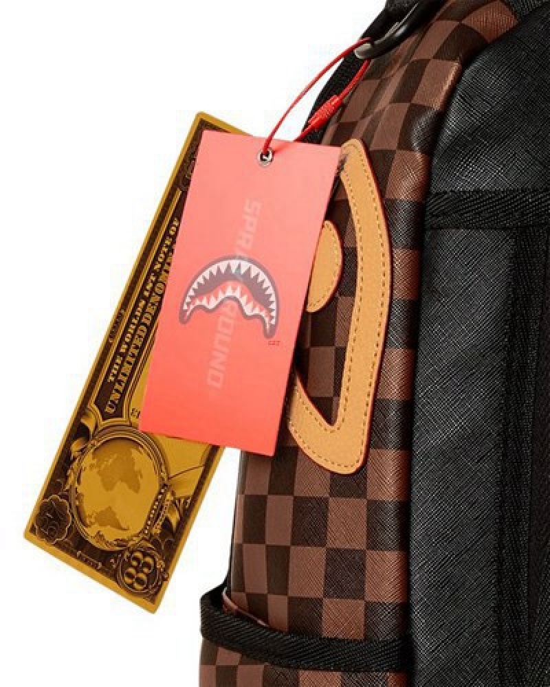 Brown Sprayground Sharks In Paris Henny Never Too Many (Dlxv) Backpacks | 53142-CSRY