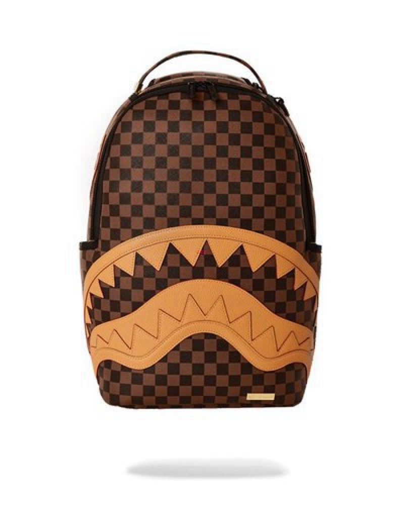 Brown Sprayground Sharks In Paris Henny Never Too Many (Dlxv) Backpacks | 53142-CSRY