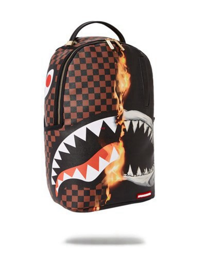 Brown Sprayground Sharks In Paris Unstoppable (Dlxv) Backpacks | 98537-JCZX