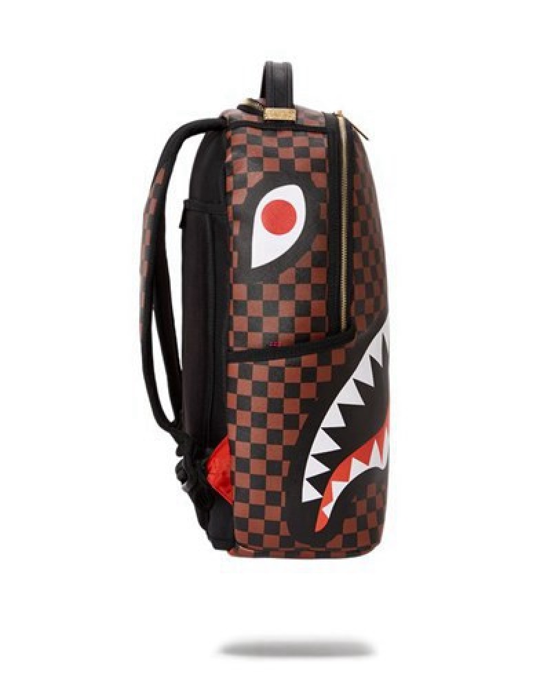 Brown Sprayground Sharks In Paris Unstoppable (Dlxv) Backpacks | 98537-JCZX