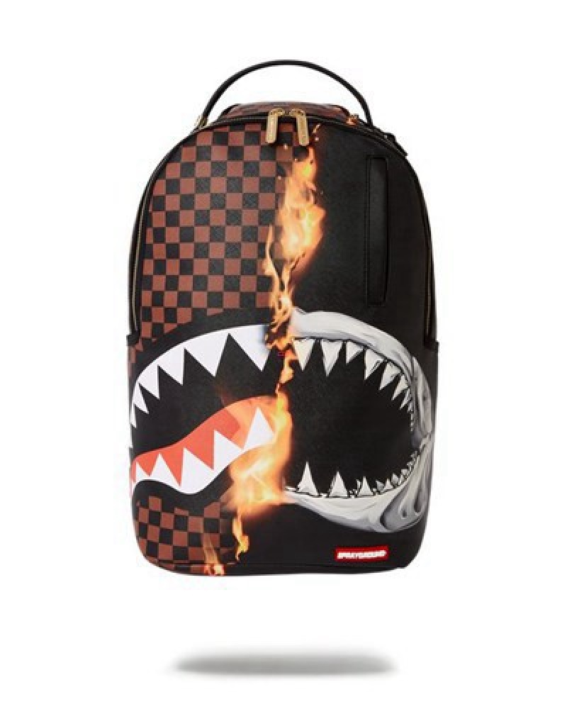 Brown Sprayground Sharks In Paris Unstoppable (Dlxv) Backpacks | 98537-JCZX