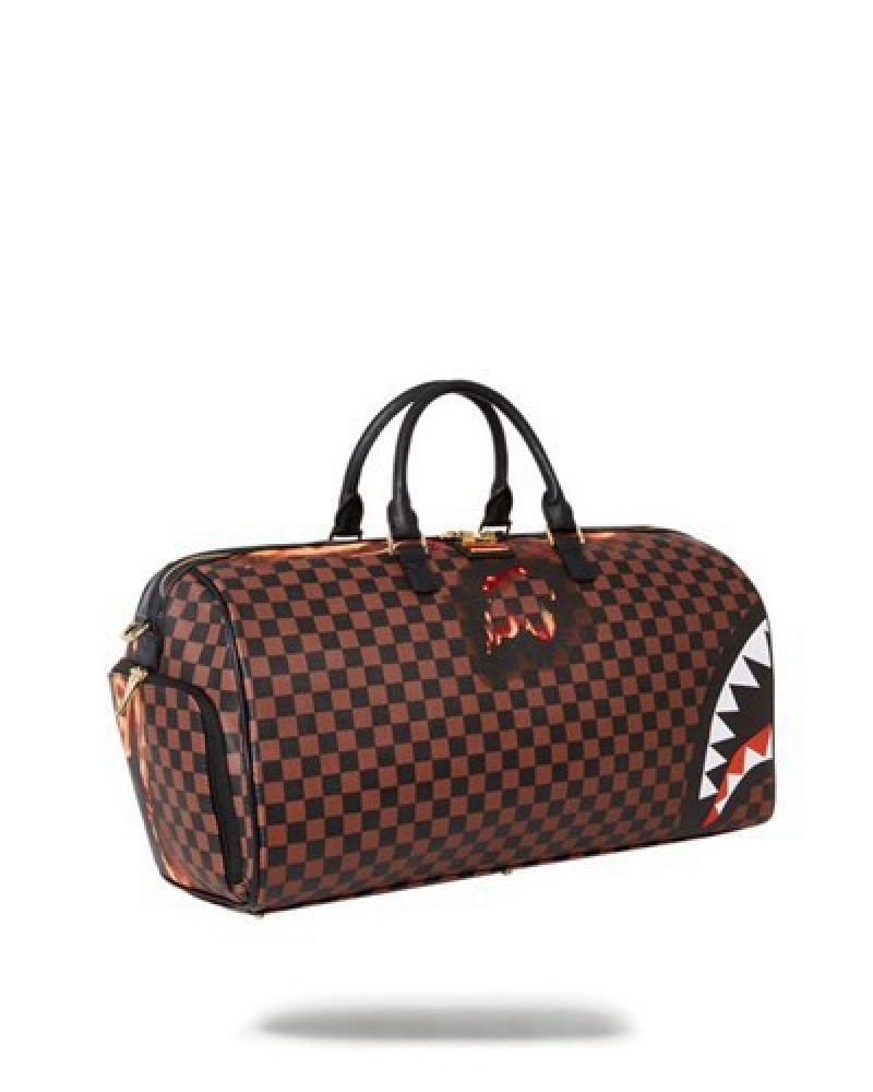 Brown Sprayground Sharks In Paris Unstoppable Duffle Bags | 49208-ISJT