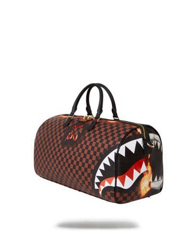 Brown Sprayground Sharks In Paris Unstoppable Duffle Bags | 49208-ISJT