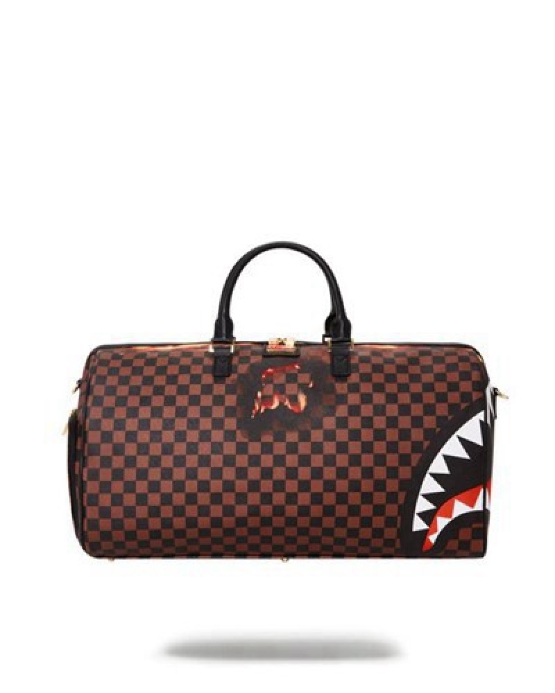 Brown Sprayground Sharks In Paris Unstoppable Duffle Bags | 49208-ISJT