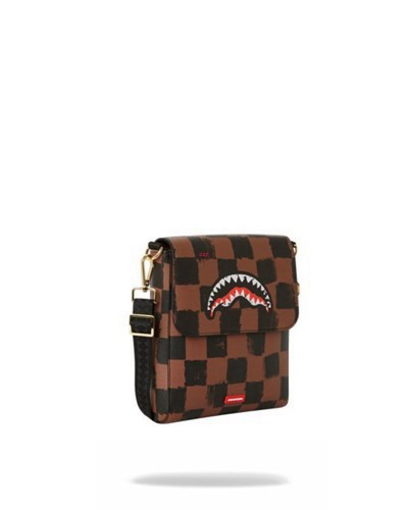 Brown Sprayground Sharks In Paris Vanquish Large Crossbody Bags | 43529-VJSP