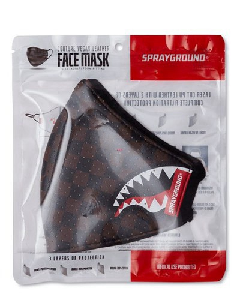 Brown Sprayground Sharks In Paris Vegan Leather Face Masks | 29375-NRPO