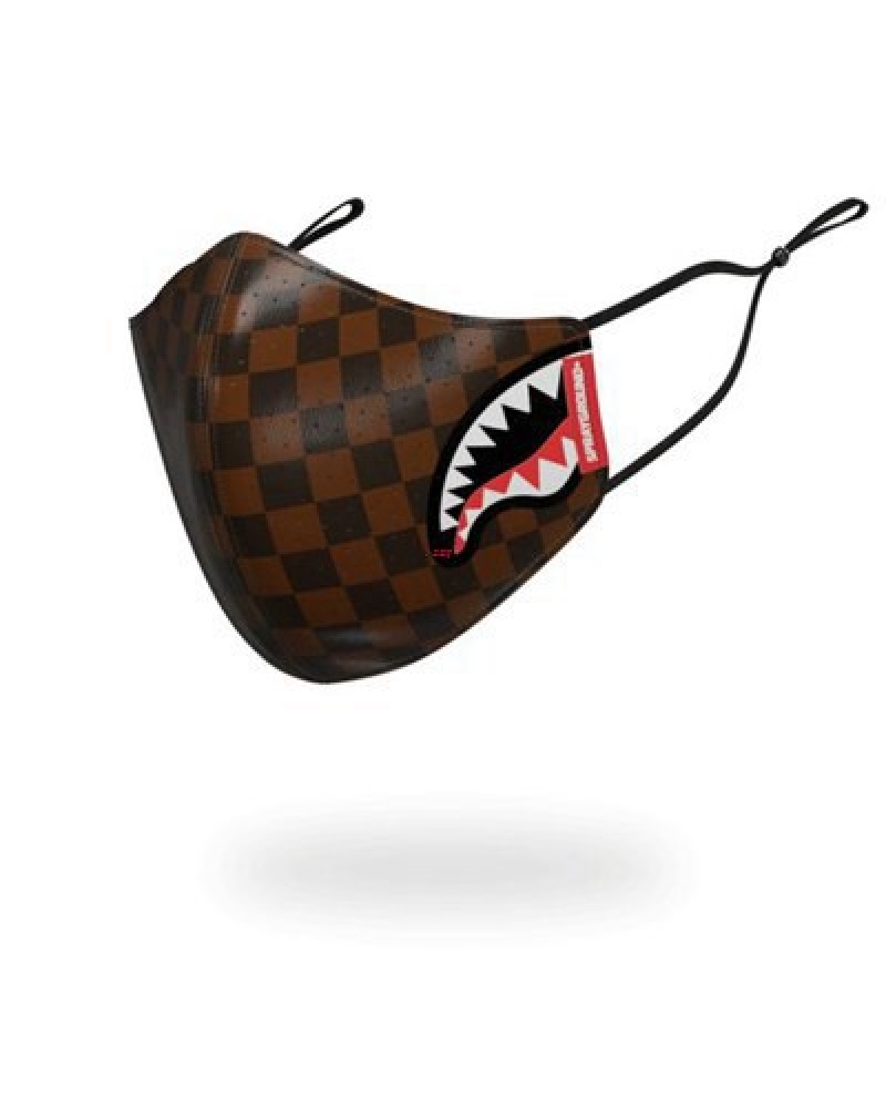 Brown Sprayground Sharks In Paris Vegan Leather Face Masks | 29375-NRPO