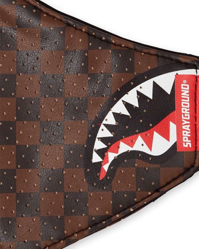 Brown Sprayground Sharks In Paris Vegan Leather Face Masks | 29375-NRPO