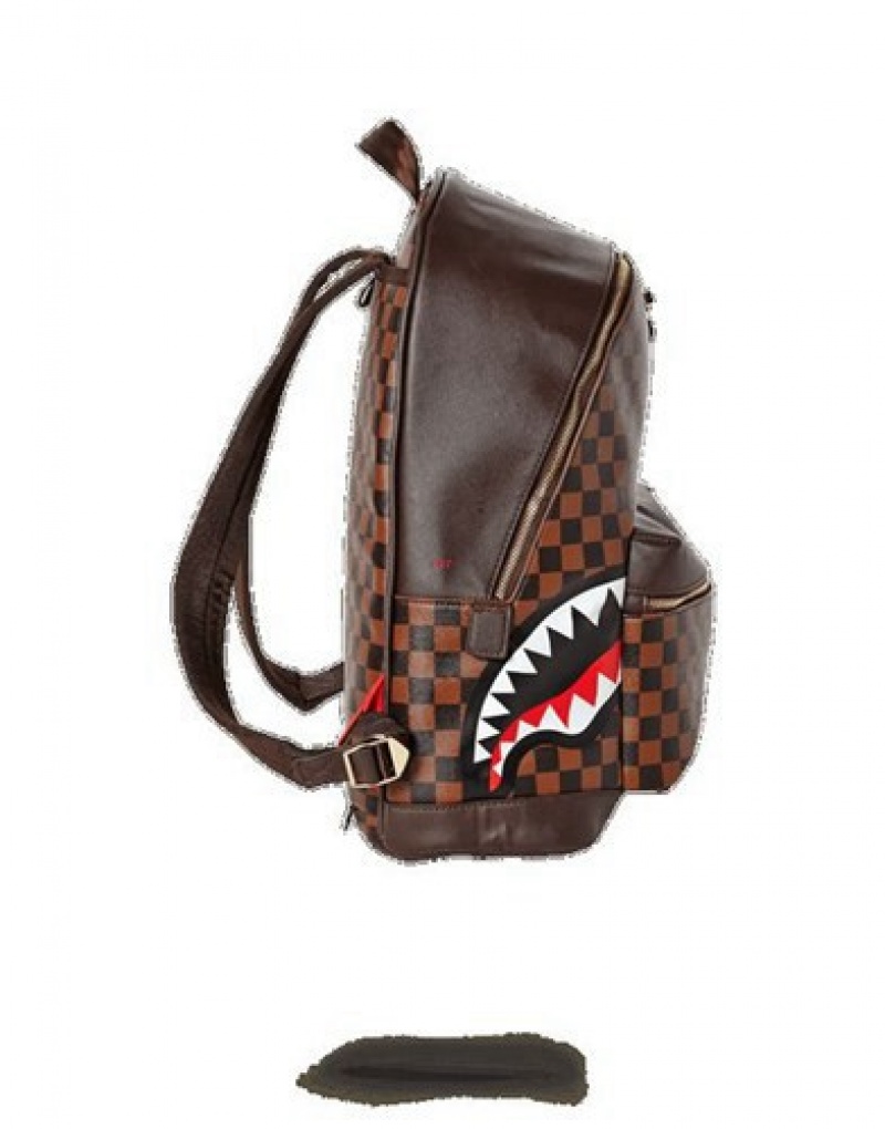 Brown Sprayground Side Sharks In Paris Backpacks | 75213-XKVJ