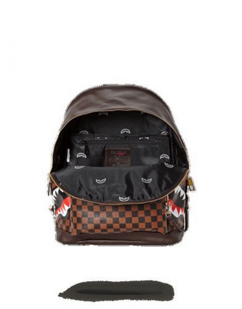 Brown Sprayground Side Sharks In Paris Backpacks | 75213-XKVJ