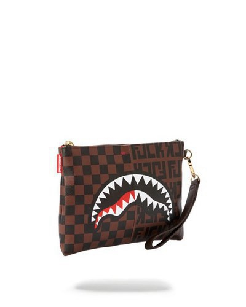 Brown Sprayground Split The Check Crossover Clutch Bag | 75293-JKGR