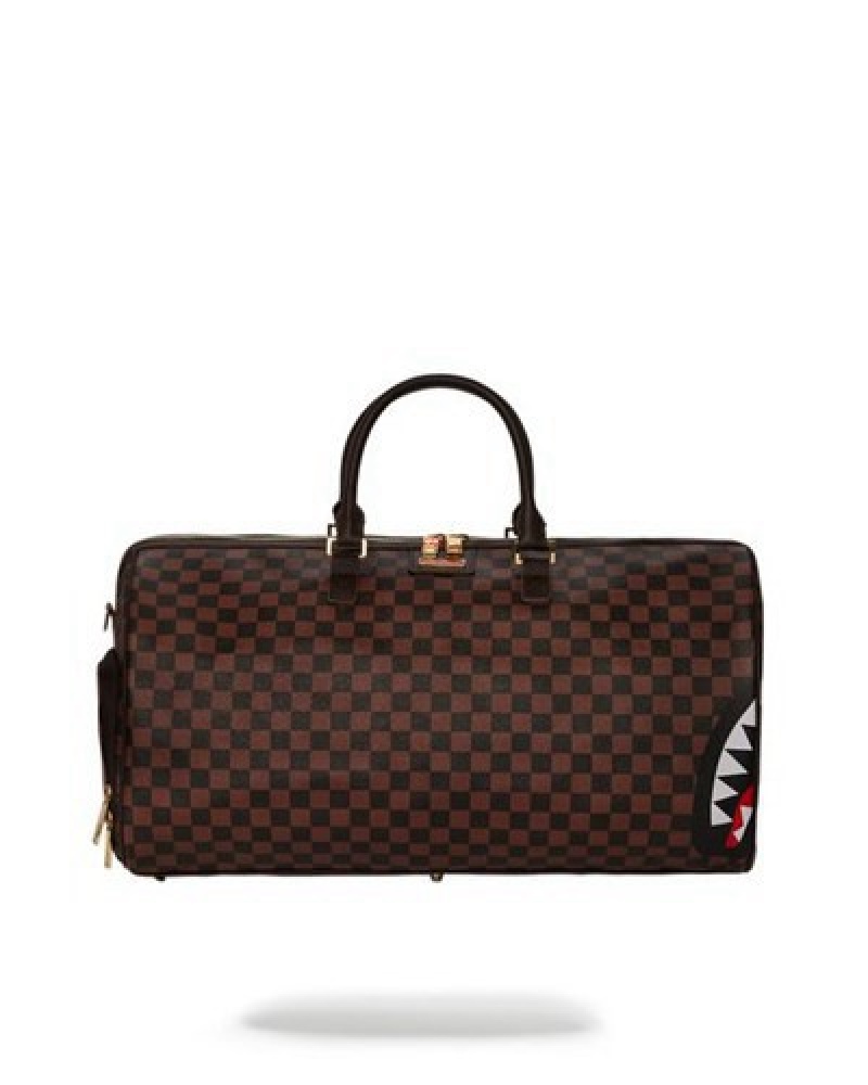 Brown Sprayground Split The Check Duffle Bags | 94630-WXLT