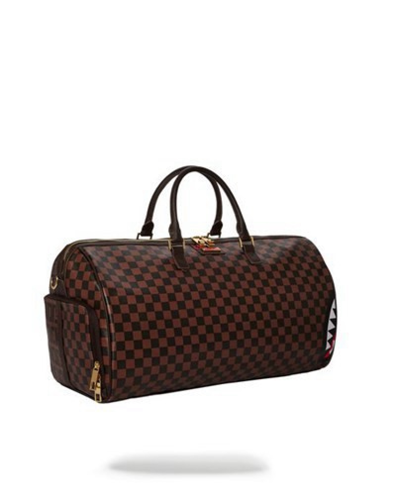 Brown Sprayground Split The Check Duffle Bags | 94630-WXLT