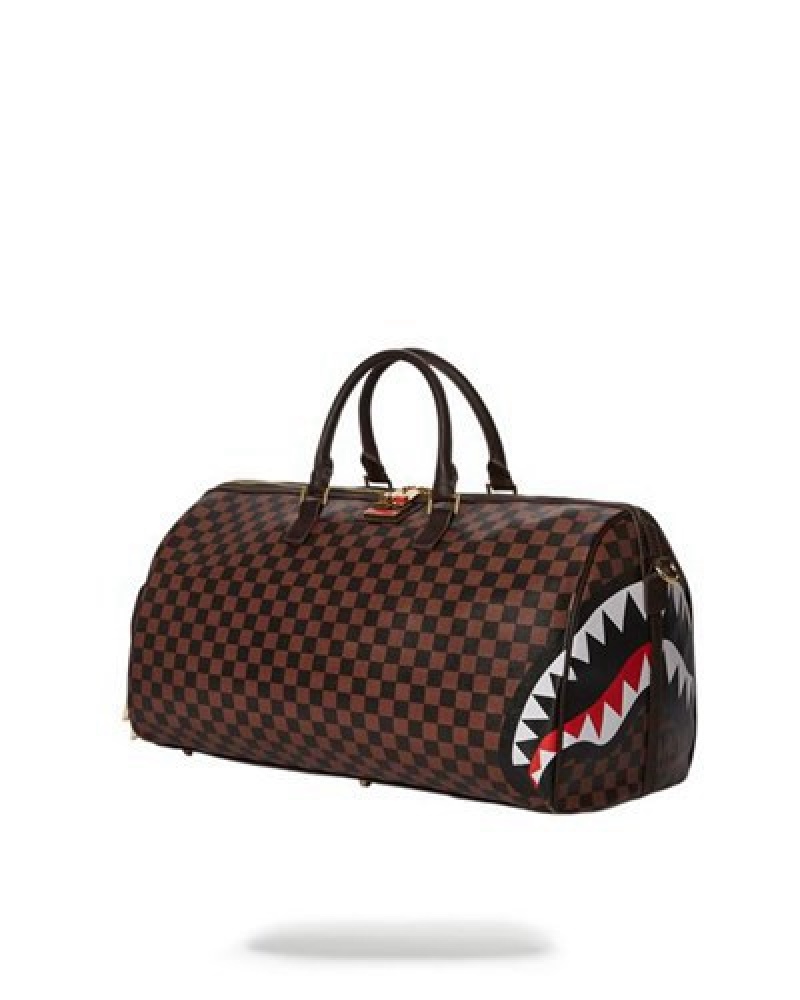 Brown Sprayground Split The Check Duffle Bags | 94630-WXLT