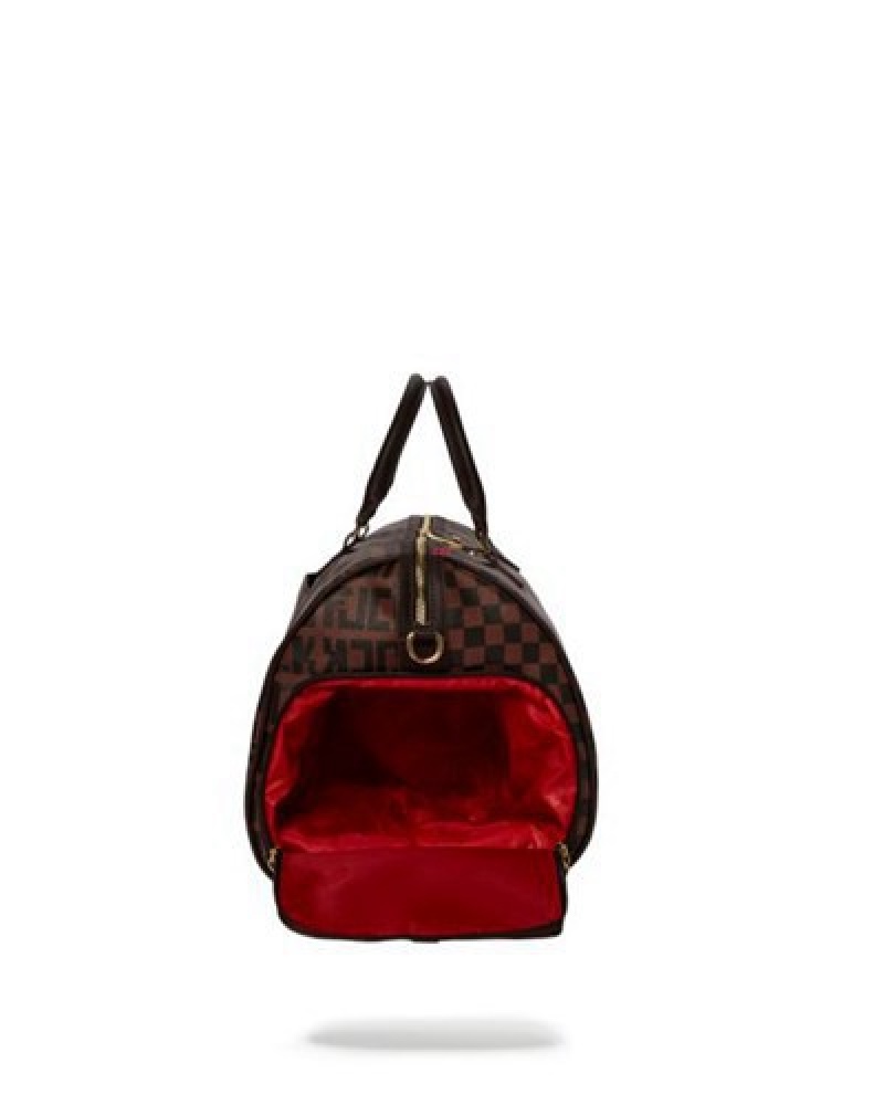 Brown Sprayground Split The Check Duffle Bags | 94630-WXLT