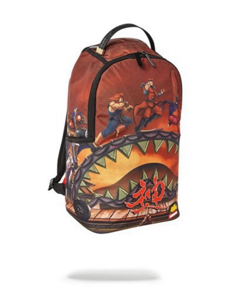 Brown Sprayground Street Fighter: Villains On The Run Backpacks | 68273-GLBW