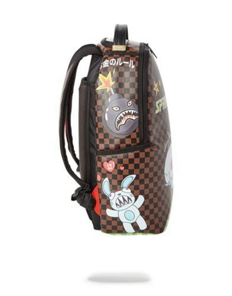 Brown Sprayground Wtf Shark Backpacks | 62739-XYVL