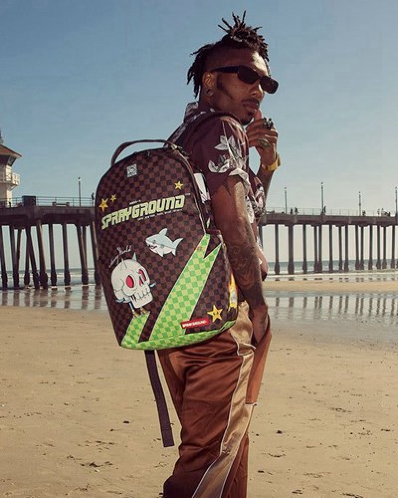 Brown Sprayground Wtf Shark Backpacks | 62739-XYVL