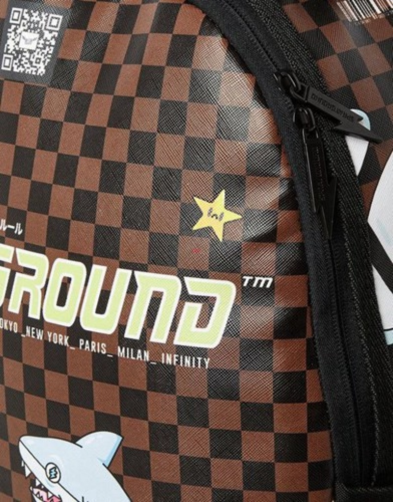 Brown Sprayground Wtf Shark Backpacks | 62739-XYVL