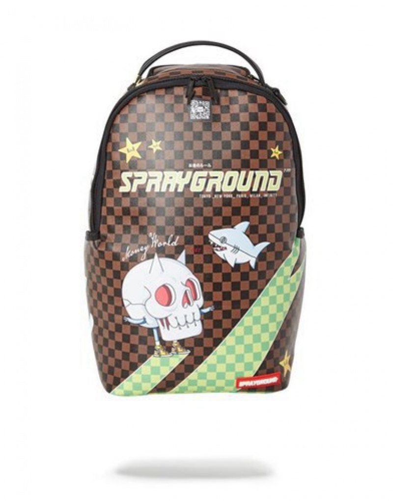 Brown Sprayground Wtf Shark Backpacks | 62739-XYVL