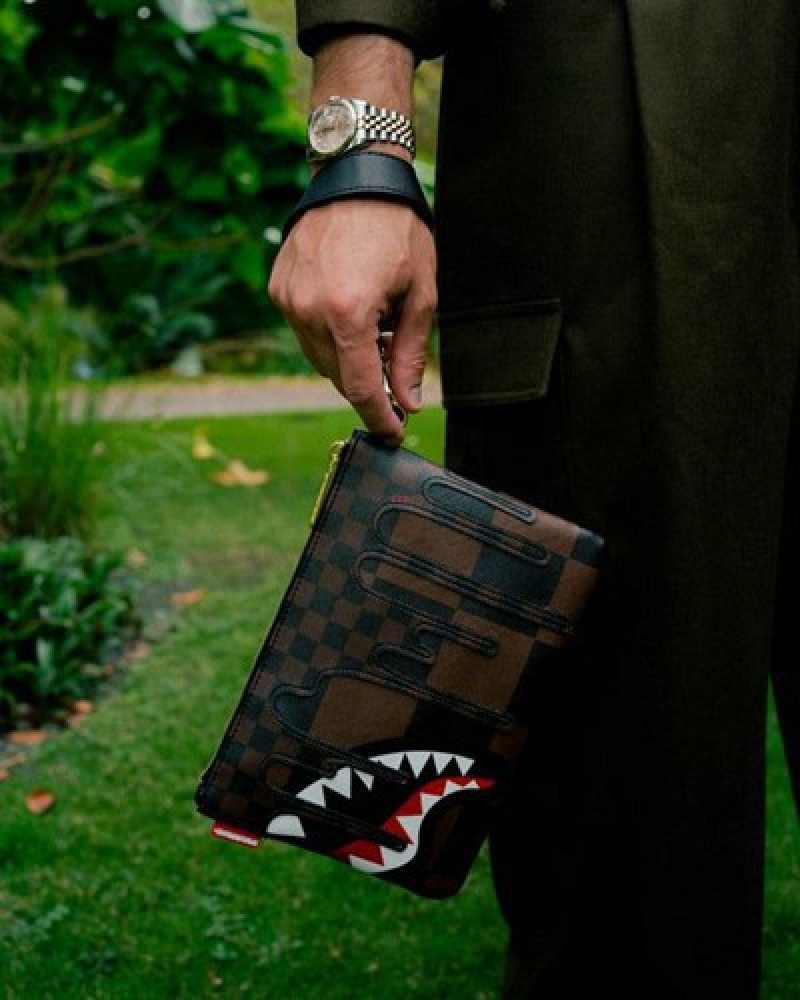 Brown Sprayground Xtc Sharks In Paris Crossover Clutch Bag | 62578-ZAQP