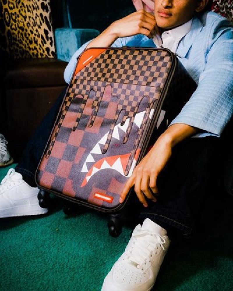 Brown Sprayground Xtc Sharks In Paris Jetsetter Carry-on Luggage | 01879-BGIY