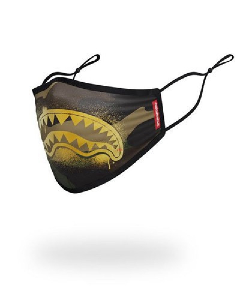 Camo Sprayground Adult Camo Gold Shark Form Fitting Face Masks | 78234-WZOT