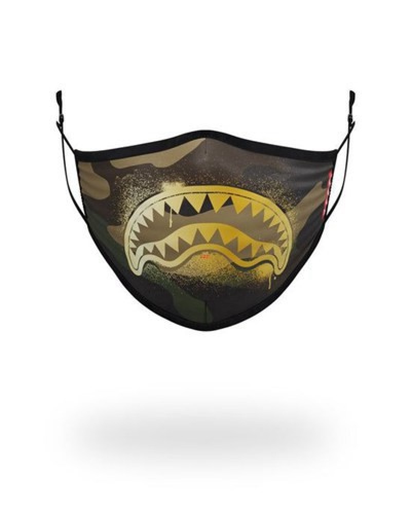 Camo Sprayground Adult Camo Gold Shark Form Fitting Face Masks | 78234-WZOT