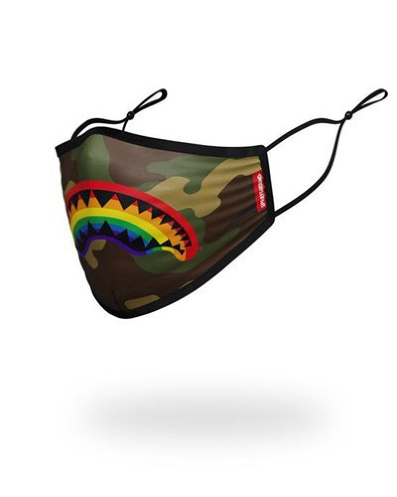 Camo Sprayground Adult Rainbow Shark Form Fitting Face Masks | 50628-PYQV