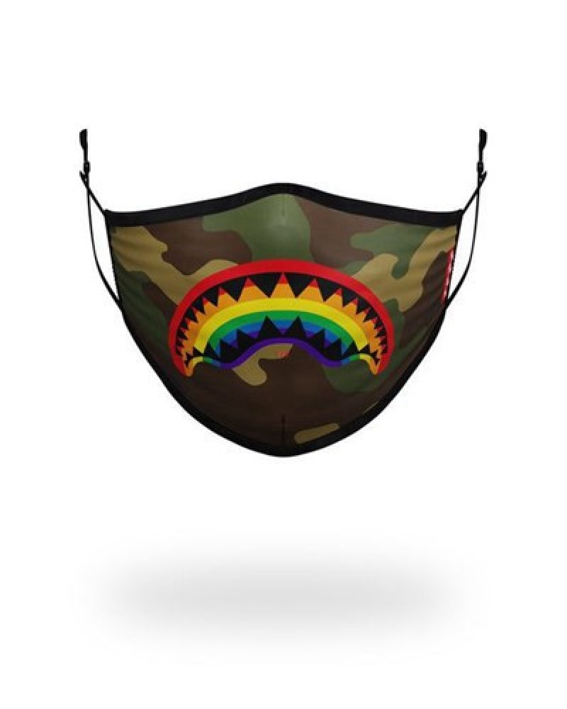 Camo Sprayground Adult Rainbow Shark Form Fitting Face Masks | 50628-PYQV