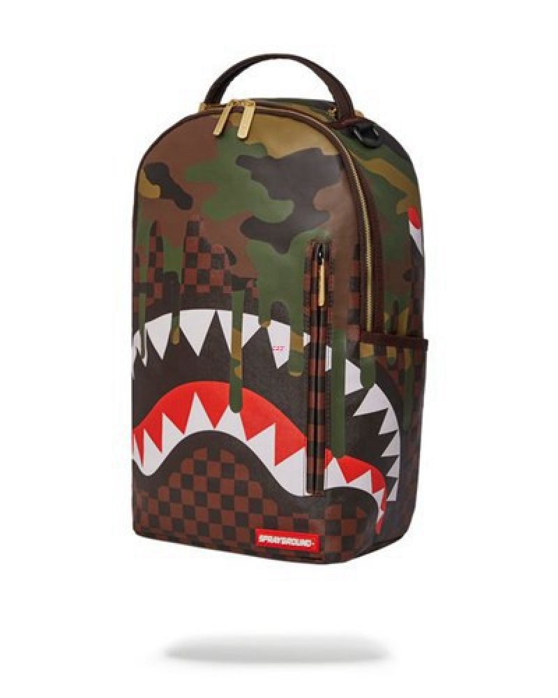 Camo Sprayground Camo Drip Sharks In Paris (Dlxv) Backpacks | 53716-KQYS