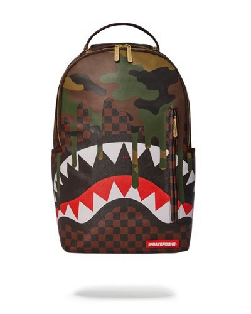 Camo Sprayground Camo Drip Sharks In Paris (Dlxv) Backpacks | 53716-KQYS