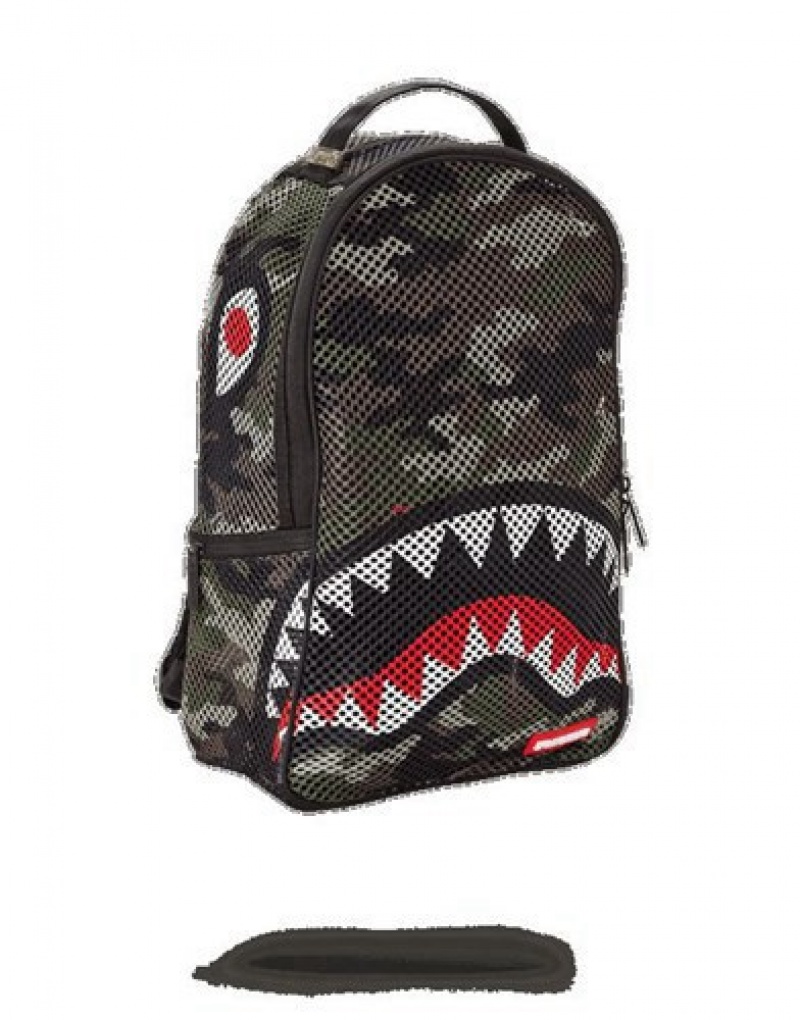 Camo Sprayground Camo Mesh Shark Backpacks | 18624-TABF