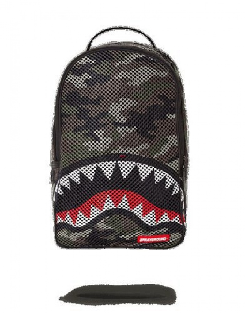 Camo Sprayground Camo Mesh Shark Backpacks | 18624-TABF