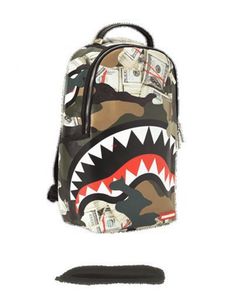 Camo Sprayground Camo Money Shark Backpacks | 58367-XEST