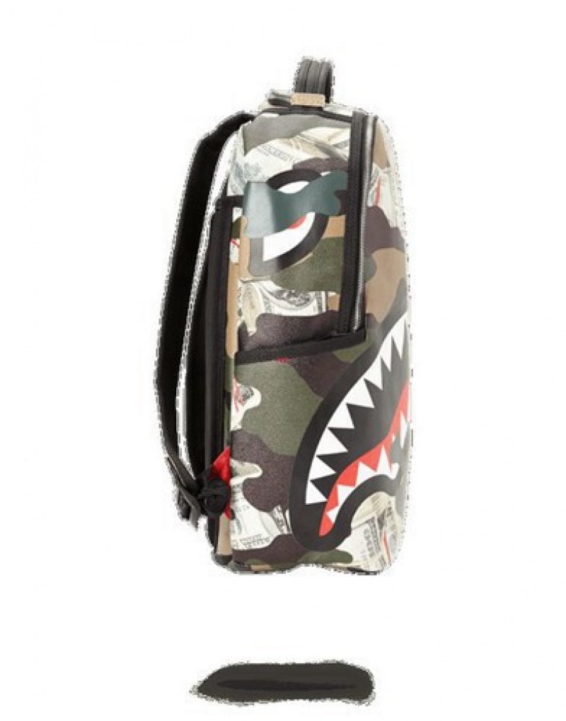 Camo Sprayground Camo Money Shark Backpacks | 58367-XEST