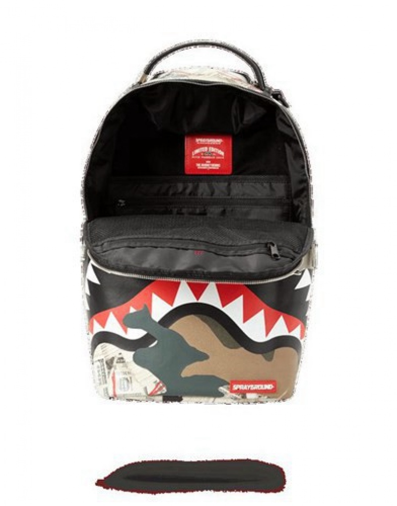 Camo Sprayground Camo Money Shark Backpacks | 58367-XEST