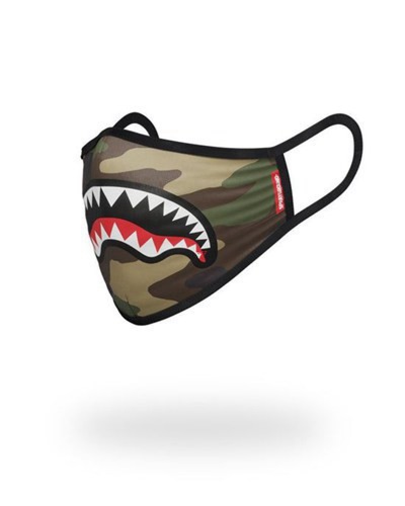 Camo Sprayground Camo Sharkmouth Form-fitting Face Masks | 94762-BKEX