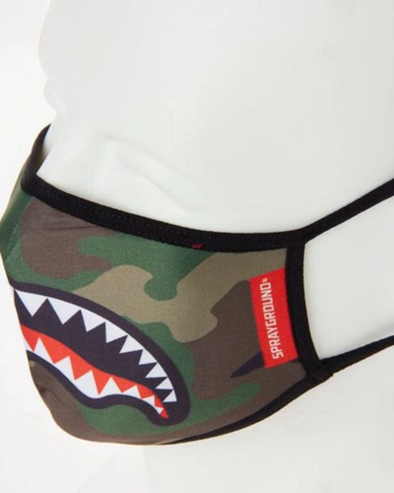 Camo Sprayground Camo Sharkmouth Form-fitting Face Masks | 94762-BKEX