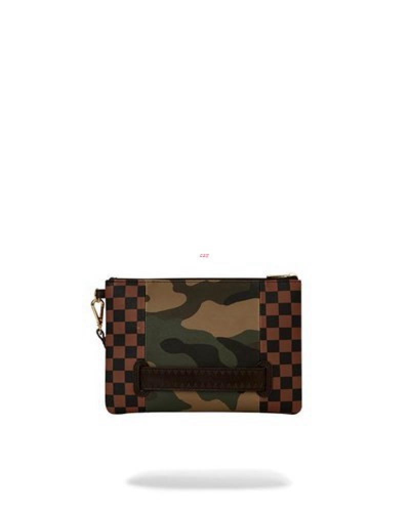 Camo Sprayground Exterior Gold Zip Pocket Sharks In Paris Crossover Clutch Bag | 43859-UACQ