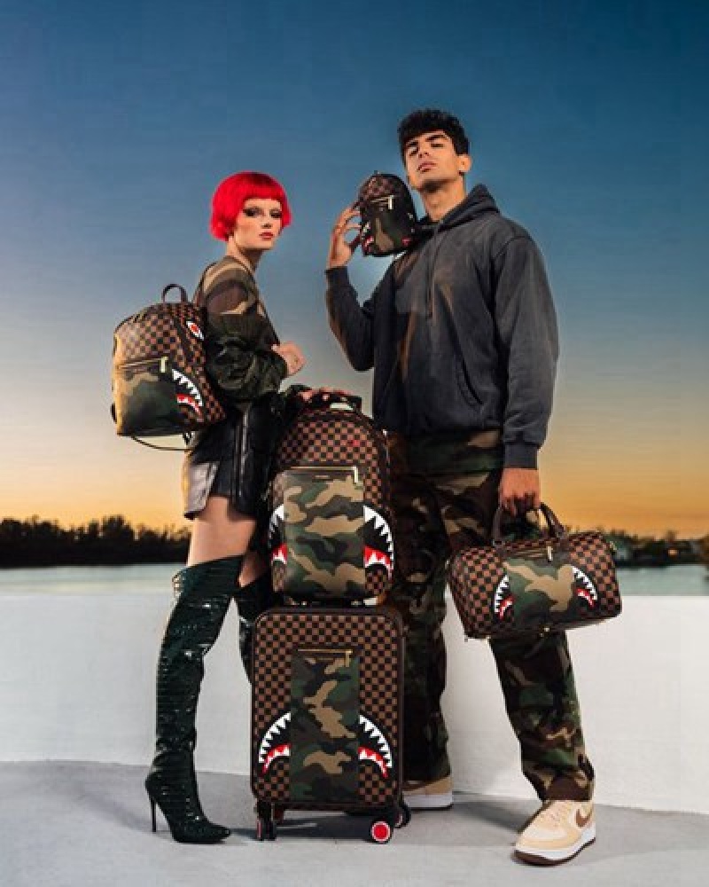 Camo Sprayground Exterior Gold Zip Pocket Sharks In Paris (Dlxv) Backpacks | 42861-QRAF