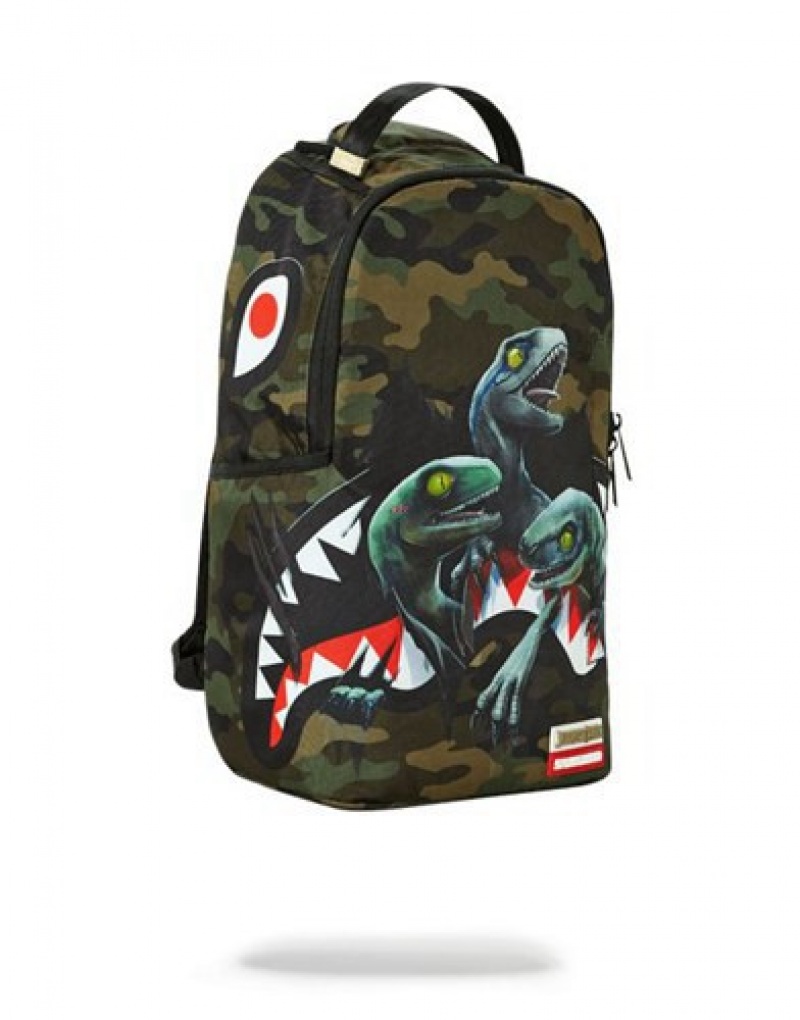 Camo Sprayground Jurassic World Shark Backpacks | 34921-WUBV