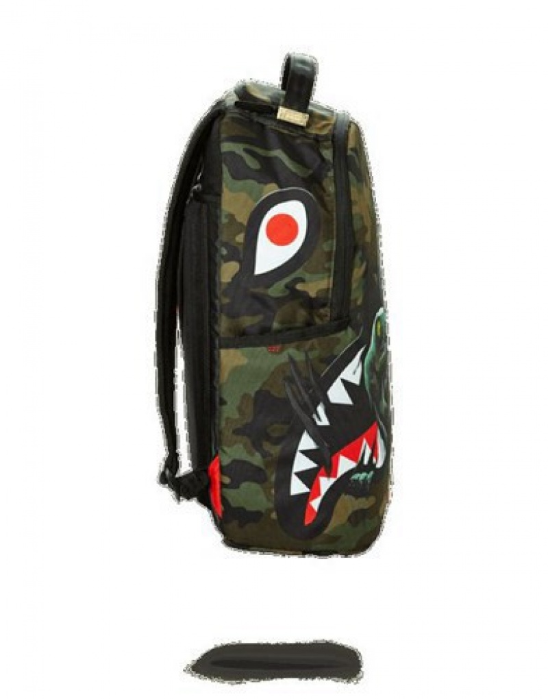 Camo Sprayground Jurassic World Shark Backpacks | 34921-WUBV