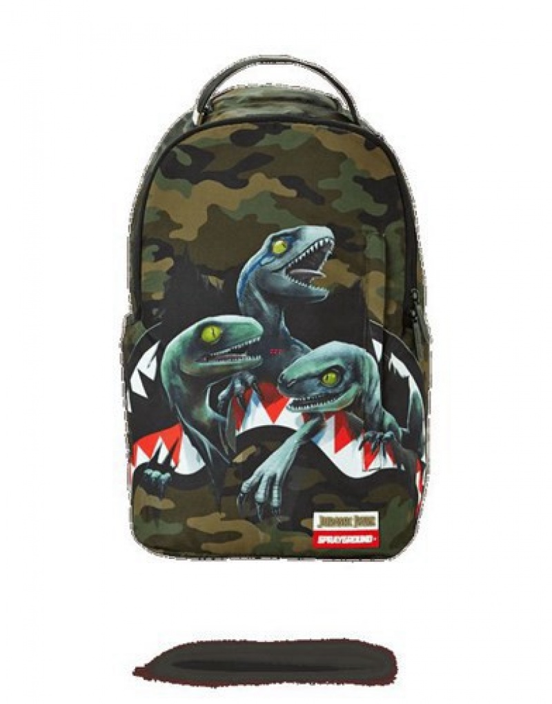 Camo Sprayground Jurassic World Shark Backpacks | 34921-WUBV