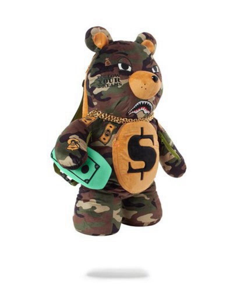 Camo Sprayground Moneybear Teddy Bear Backpacks | 05273-HDGP