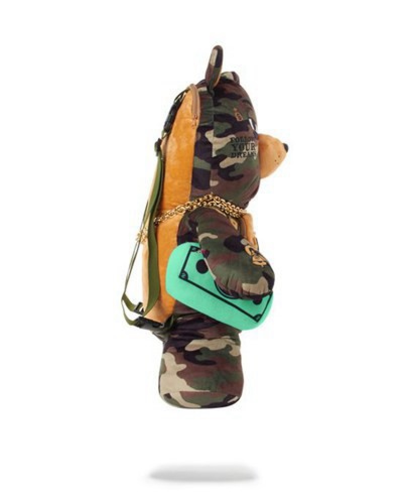 Camo Sprayground Moneybear Teddy Bear Backpacks | 05273-HDGP