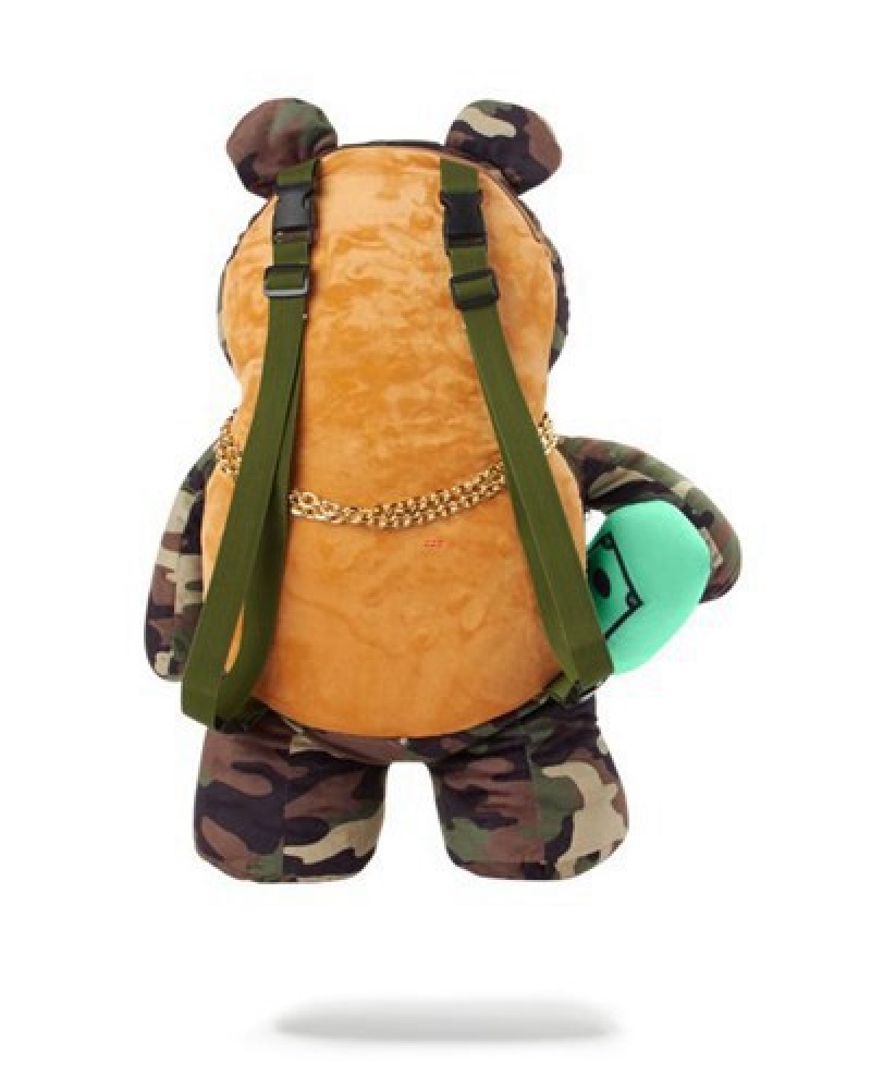 Camo Sprayground Moneybear Teddy Bear Backpacks | 05273-HDGP